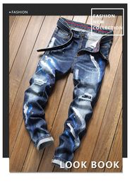 Men's Jeans European And American Style Tide Brand Autumn Winter Brush Paint Hole Patch Personality Long PantsMen's