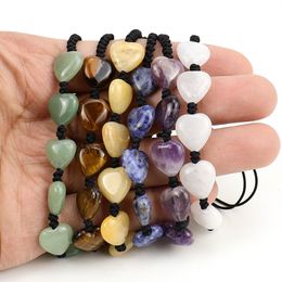 Heart Crystal Stone Bracelet Natural Stone Beaded Bracelet Fashion Woven Bracelet Jewelry Accessories