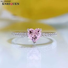 Band Rings Romantic 100 925 Sterling Silver 55mm HeartShaped Pink Quartz Lab Diamond Rings for Women Gemstone Wedding Party Fine Jewelry J230522