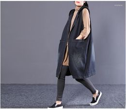 Women's Vests 2023 Femmale Autumn Plus Size Korean Style Outerwear Art Wash Washed White Stitching All-match Loose Denim Vest