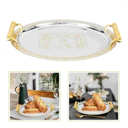 Plates Tableware Tray Decorations Stainless Steel Serving Oval Dinner Teacup Storage Coffee Fruits European Style