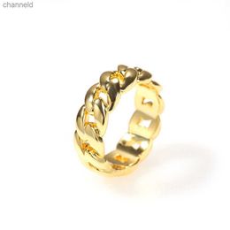 Band Rings Solid Gold Plated Copper Men And Women Cuban Link Ring Micro Chain Link Rings Hip Hop Couples RingsL230518