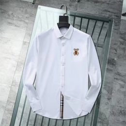 Novas camisas masculinas top small cavalos de qualidade bordada blusa de manga comprida cor sólida cor slim fit