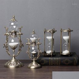 Other Clocks Accessories Europe Hourglass Timer 15 30Min Clock Sand Metal Glass Decorative Hourglasses For Desk Decoration A063128 Dhzit