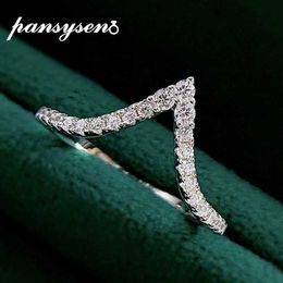 Band Rings PANSYSEN 100 925 Sterling Silver V Shape Simulated Moissanite Diamond Gemstone Personality Wedding Ring Fine Jewelry Wholesale J230522