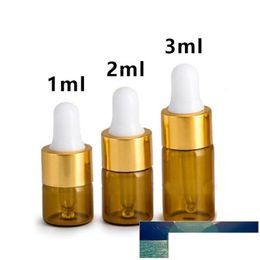 Packing Bottles 20Pcs 1/2/3 Ml Amber Glass Essential Oil Aromatherapy Dropper Gold Aluminium Cap Reagent Drop Eye Liquid Pipette Bott Dhqey