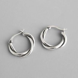 Huggie Real 925 Sterling Silver Double Layer Twist Line Hoop Earrings For Women Retro Earrings Hoops Silver Fine Jewelry Woman