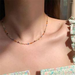 Choker Simple Colourful Square Acrylic Fashion Gold Colour Bead Chain Necklace Vintage Crystal For Women Party Jewellery