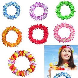 Decorative Flowers Wreaths Hawaiian Flower Garland Necklace Ha Leis Festive Party Artificial Silk Beach Drop Delivery Home Dhvf0