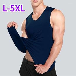 Men's Tank Tops Men Plus Size Seamless Top Sleeveless V-neck Freely-Cut Ice Silk High Elastic Hurdling Summer Tees Casual Bodybuilding Vest