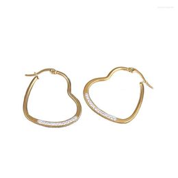 Hoop Earrings Stianless Steel Crystal Heart For Women Girls Female Gold Colour Bling Zircon Statement Engagement Earring Gift