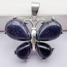 Pendant Necklaces Natural Blue Sandstone Stone Bead GEM Butterfly Animal Jewellery S243