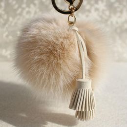Keychains 10cm Pompom Tassel Soft Genuine Fur Ball Pom Keychain For Backpack Women Car Key Chain Bag Charm Accessories Girls Gifts