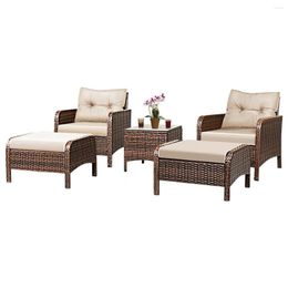 Camp Furniture Costway 5 PCS Rattan Wicker Set Sofa Ottoman W/Brown Cushion Patio Garden Yard HW54520CF