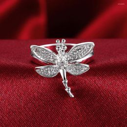 Cluster Rings Charm Fine 925 Sterling Silver Noble Zircon Pretty Dragonfly For Women Fashion Wedding Party Jewellery Christmas Gifts