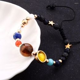 Strand Fashionable Universe Galaxy Nine Planets Natural Stone Elastic Bracelet Personalised Daily Matching Decoration Gift For Friend