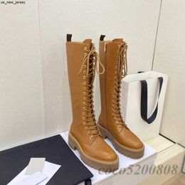 Dress Shoes Women Long Boots Fashion Genuine Leather Lace Up Platform Wedges Women Knee High Boots Runway Outfit Party Dress Booties Woman J230522