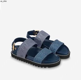 Sandals Paseo Comfort Flat Sandals Denim Straps Raised Rubber Soles Women Fashion Summer Beach Slides J230522
