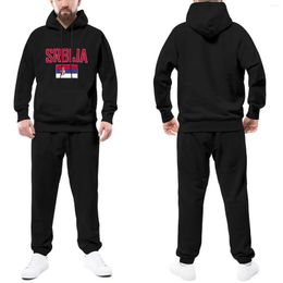 Men's Tracksuits Serbia Flag Men Women Polyester Tracksuit Streetwear Sportswear Warm Two Pieces Set Hoodie With Pants Jogging Hooded