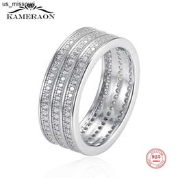 Band Rings Women's 925 Sterling Silver Crystal Wide Ring Full Shining Simulated Diamond Personality Fine Jewelry Silverware Female Gift J230522