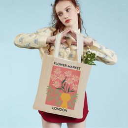 Shopping Bags Vintage Abstract Flower Market Leaf Vase Shopper Bag Double Print Lady Tote Handbag Casual Canvas Cartoon Women