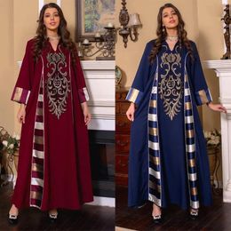 Casual Dresses Elegant Floral Embroidery Patchwork Long Vintage Contrast Color Kaftan Ramadan Gulf Abayas For Women