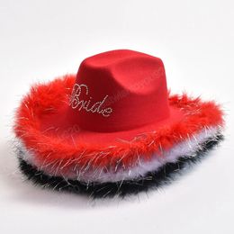 Cowgirl Hats for Women Fashion Sequin Fluff Western Cowboy Hats Tiara Feather Felt Jazz Hat Costume Party Play Dress Cap