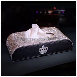 Car Tissue Box Blingbling Rhinestones Elegant Girl Style Christmas Gifts Urable Handcraft Cars Interior Accessories Drop Delivery Mo Dhmxs