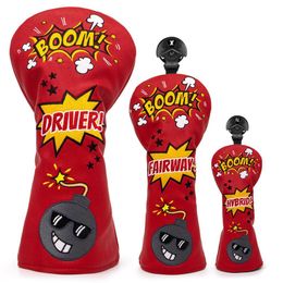 Other Golf Products Golf Club Headcovers Red Bomb Bombs Premium Leather Golf Wood Head Covers Set Golf Club Headcovers for Driver Fairway Hybrid 230522