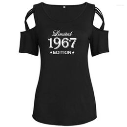 Women's T Shirts Limited Edition 1967 Letter Print Women T-Shirt Summer Birthday Gift Cross Off Shoulder Casual Tshirt Femme Tops For Female