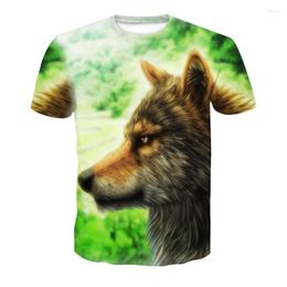 Men's T Shirts Fashion T-shirt 3d-printed Wolf's Head Green Design Top Short-sleeved Shirt Animal Casual