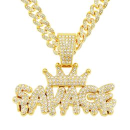 necklace for mens chain cuban link gold chains iced out Jewellery Full Diamond Crown Letter Pendant Necklace