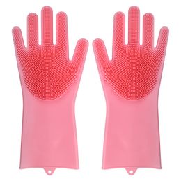 Dishwashing Cleaning Gloves Silicone Rubber Sponge Glove Household Scrubber Kitchen Clean Tools Kitchen Wholesale