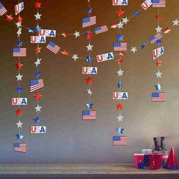 Party Decoration 4th of July Red White Blue USA Themed Party Paper Star Streamers Patriotic Glitter Star Garland String Chain Hanging Decorations T230522