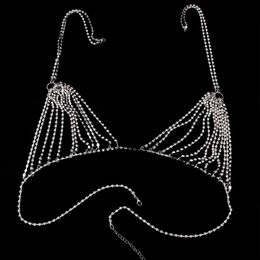 Bras Rhinestone Bra Chain Beach Jewelry Body Shiny Crystal Bra Chest Beach Bralette Harness Bikini Body Chain Sexy Bra T230522