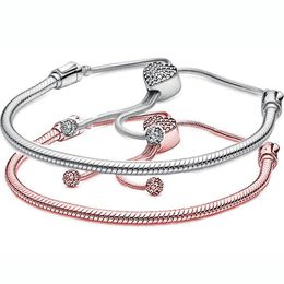 Bangle Original Moments Pave Heart Clasp Snake Chain Slider Bracelet Bangle Fit 925 Sterling Silver Bracelet Bead Charm Europe Jewelry