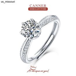 Band Rings CANNER Rings for Women 925 Silver Real Moissanite Diamond 1CT D Color VVS Classic 5 Prongs Engagement Girls Finger Ring Wedding J230522