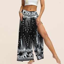 Women's Pants Elephant Printed Harem Slit Wide Leg Yoga Palazzo Out Casual Beach Boho Hippie For Women Bloomers Bottoms