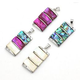 Pendant Necklaces Natural Shell White Abalone Rectangle Silver Plated For Jewelry Making DIY Necklace Accessory Charm Gift 18x35mm