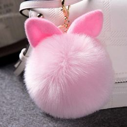 Keychains Trinket Keychain Pompon Fluffy Women Ear Fur Ball Chain Rings Bag Femme Pom Key Ring