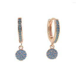 Hoop Earrings Geometric Round Dots Disco Charm Earring Rose Gold Color Micro Pave Blue Stone Fashion Women Jewelry