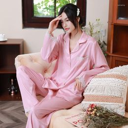 Home Clothing Women Sleep Set Patchwork Lace Satin Nightwear Intimate Lingerie Casual 2PCS Pyjamas Suit Spring Pyjamas