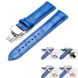 Watch Bands Handmade 14 15 16 17 18 19 20mm Genuine Leather Band Replace Butterfly Folding Clasp Buckle Blue Strap Watchbands And Tool