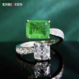 Band Rings Vintage 100 925 Real Silver 79mm Emerald Lab Diamond Rings for Women Gemstone Wedding Band Party Fine Jewelry Birthday Gifts J230522