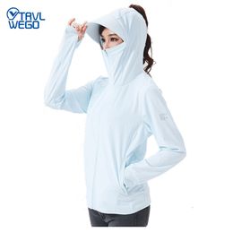 Outdoor-Jacken Hoodies TRVLWEGO Sommer Damen Angelhemd Anti-UV-Mantel Schnell trocknend dünner Sonnenschutz UPF50Mantel mit Kapuze Fahrrad Strandanzug 230520