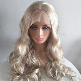 Synthetic Body Wave Lace Front Cosplay Ash Blonde Glueless With Baby Hair Pre Plucked Fiber