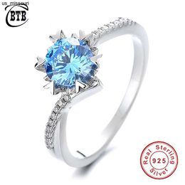 Band Rings Classic 100 925 Sterling Silver Light Blue Ladies Diamond Ring Created Moissanite Bridal Wedding Rings Luxury Jewellery Wholesale J230522