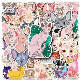 50Pcs Sphynx Hairless Cat Stickers Pack Waterproof Vinyl Stickers Non-random for Car Bike Luggage Laptop Skateboard Scrapbook Water Bottle Decal