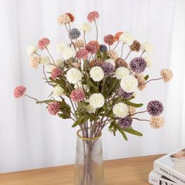 Decorative Flowers 5 Head Artificial Dandelion Long Branch Silk Flower Ball Wedding Party Decoration Home Table Vase Fake Supplies