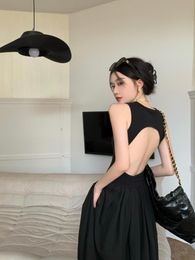 Party Dresses 2023 Summer Women Solid Black Fashion Elegant Casual Dress O Neck Sleeveless Backless Tank Sundress Female Vestido